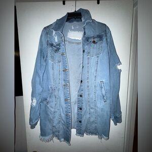 Fashion Nova Light Blue Distressed Jean Jacket